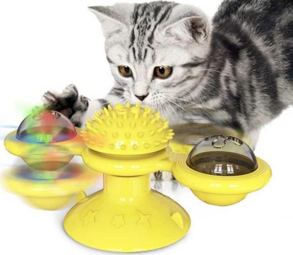 Tineke Kedi Fırıldak Oyuncak Eğlenceli Masaj Dönebilen Kedi Oyuncak Vantuzlu Catnipli Ve Led Işıklı - Image 1