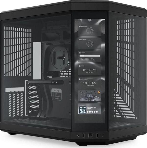 Y70 Touch Pitch Black Temperli Cam USB 3.2 E-ATX Dual Chamber Mid Tower Ekranlı Gaming Kasa - Image 1