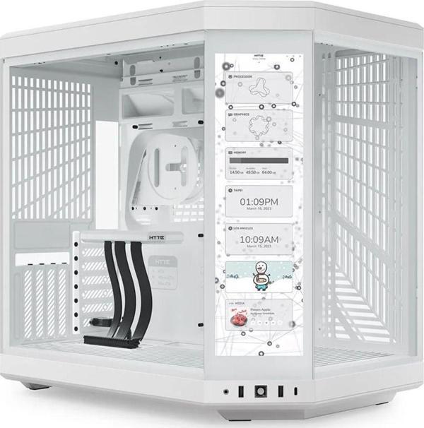 Y70 Touch Snow White Temperli Cam USB 3.2 E-ATX Dual Chamber Mid Tower Ekranlı Gaming Kasa - Image 1