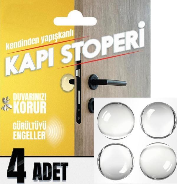 Yapışkanlı Kapı Stoperi Kapı Kolu Çarpma Engelleyici Şeffaf 4Adet - Image 1