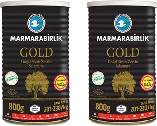 MarmaraBirlik Az Tuzlu Salamura Siyah Zeytin Teneke 800 Gr (2 Adet ) - Image 1