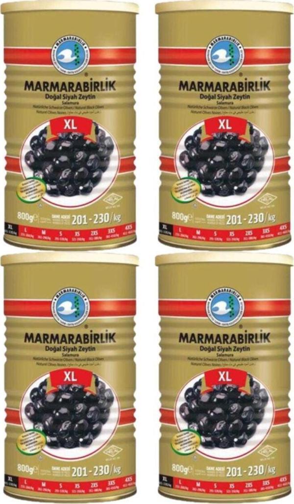 MarmaraBirlik Doğal Siyah Zeytin Salamura 800G 4 Adet - Image 1