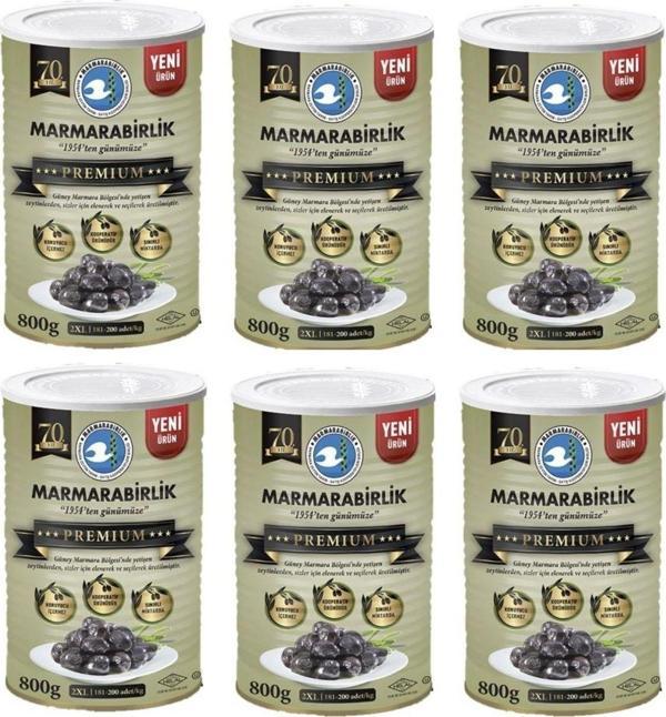 MarmaraBirlik Premium 2Xl Doğal Salamura Siyah Zeytin 800 Gr Teneke X 6 Adet - Image 1