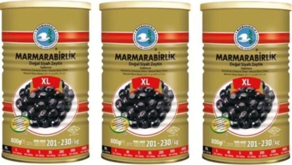 MarmaraBirlik Siyah Zeytin Doğal  Salamura 800G 3 Adet - Image 1