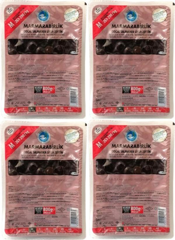MarmaraBirlik Vakumlu Doğal Salamura Siyah Zeytin (M) 800 Gr X 4 Adet - Image 1