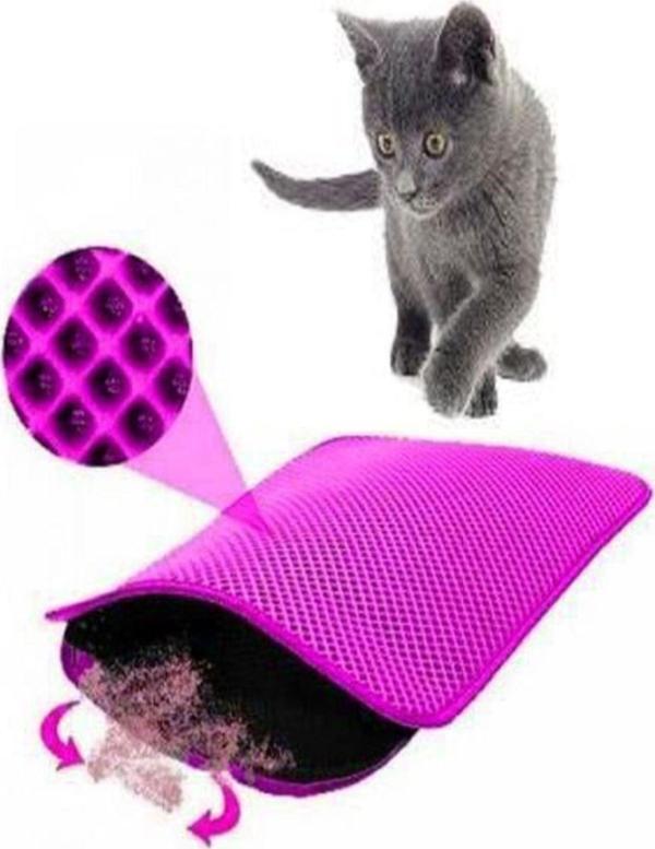 Tineke 60X42 Cm Elekli Kedi Tuvalet Önü Paspası Kedi Paspası Pembe - Image 1