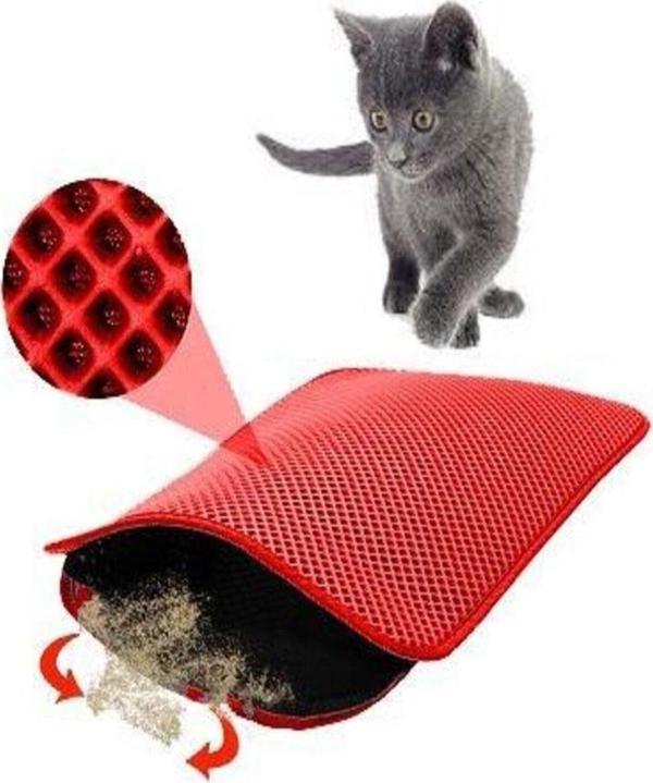 Tineke Elekli Kedi Tuvalet Önü Paspası 60X42,5 Cm Kedi Paspası Kırmızı - Image 1