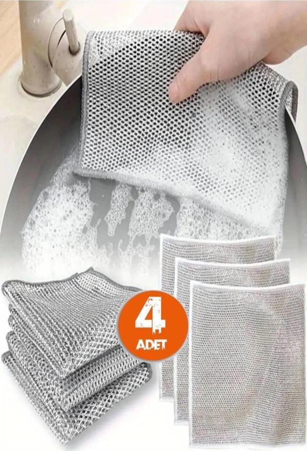 Tineke Telli Bulaşık Bezi Ovma Teli Ve Çok Amaçlı Multi İnce Temizlik Fırçası 4  Adet - Image 1