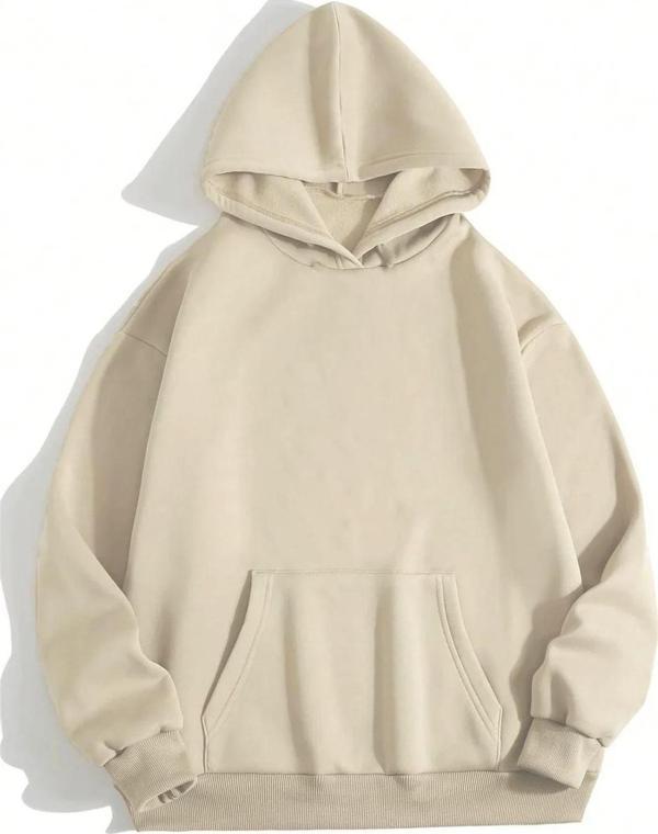 Mad&Calf Unisex Basic Kapüşonlu Cepli Sweatshirt Açık Bej 2XL - Image 1
