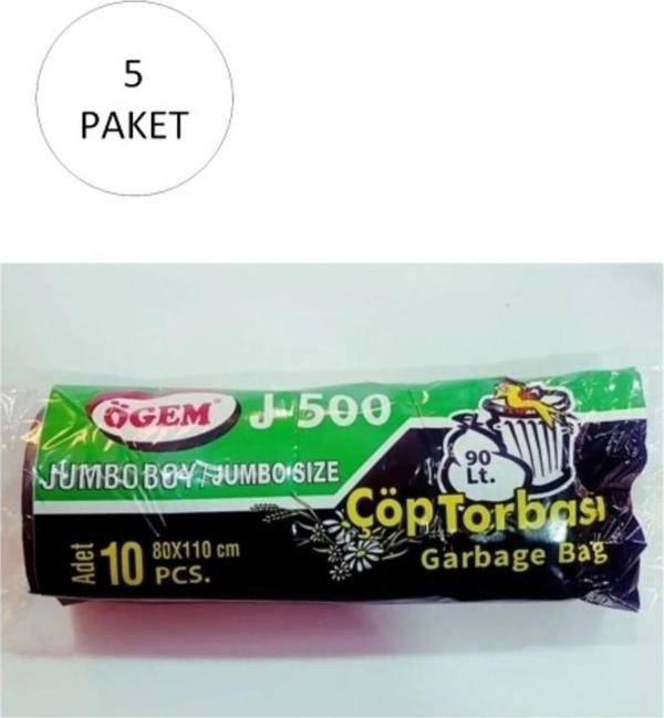 Mbb E-Ticaret J-500 Jumbo Boy Çöp Torbası  10 Lu Rulo X 5 Paket = 50 Adet (Siyah) (80 X 110 Cm) - Image 1