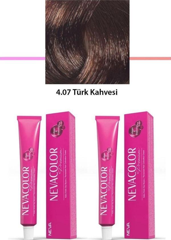 Mbb E-Ticaret 2 Li Set Premium 4.07 Türk Kahvesi - Kalıcı Krem Saç Boyası 2 X 50 G Tüp - Image 1