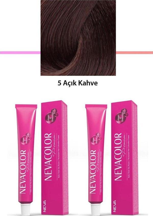 Mbb E-Ticaret 2 Li Set Premium 5 Açık Kahve - Kalıcı Krem Saç Boyası 2 X 50 G Tüp - Image 1