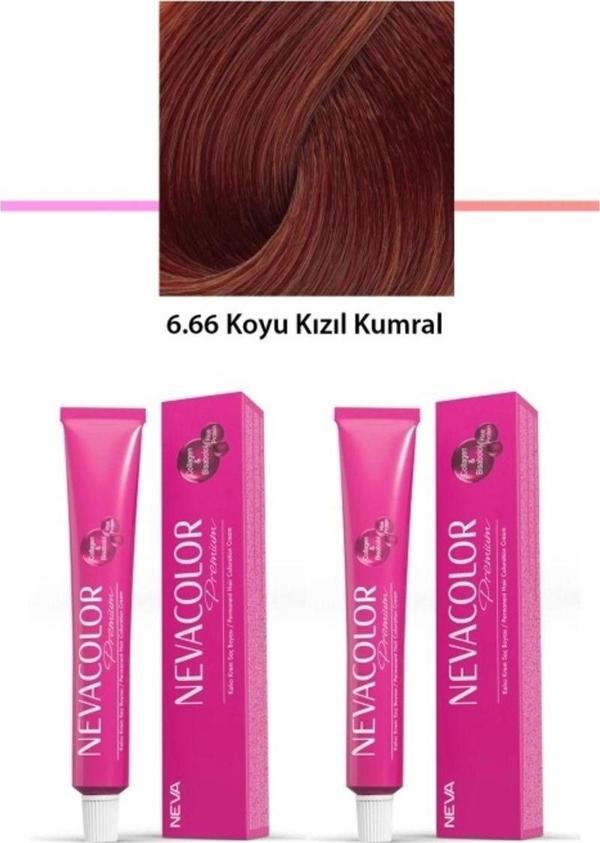 Mbb E-Ticaret 2 Li Set Premium 6.66 Koyu Kızıl Kumral - Kalıcı Krem Saç Boyası 2 X 50 G Tüp - Image 1