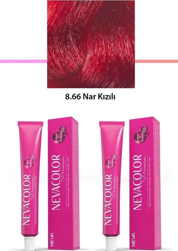 Mbb E-Ticaret 2 Li Set Premium 8.66 Nar Kızılı - Kalıcı Krem Saç Boyası 2 X 50 G Tüp - Image 1