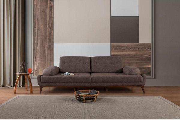Perla Sofa Nelson Üçlü Kanepe Keten Kahve - Image 1