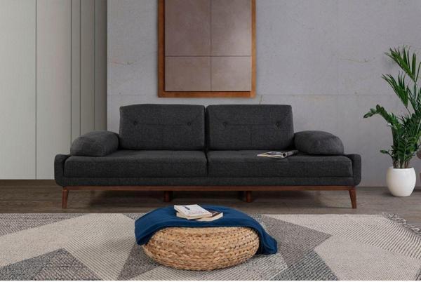 Perla Sofa Nelson Üçlü Koltuk Keten Antrasit - Image 1