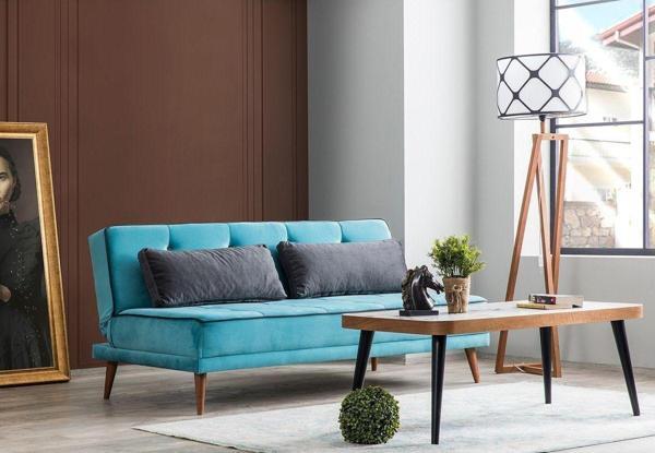 Perla Sofa Retro Kolsuz Yataklı Kanepe Turkuaz - Image 1