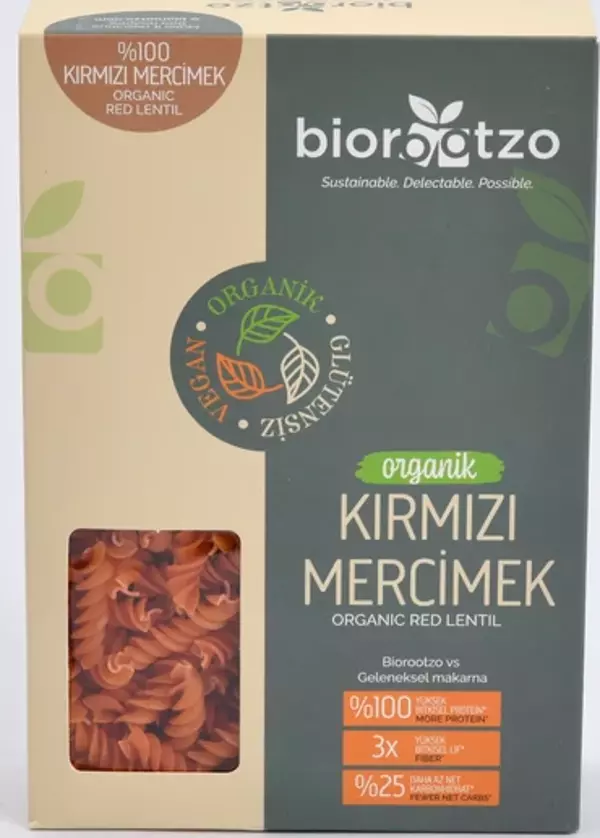 Biorootzo Organik Glütensiz ve Vegan Artizan Bronz Kalıp Kırmızı Mercimek Fusilli 200 g - Image 1