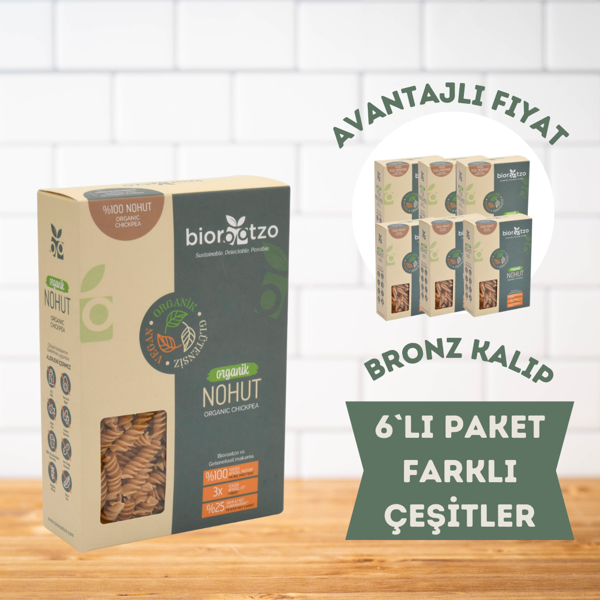 Biorootzo Organik Glütensiz Vegan Nohut Artizan Bronz Kalıp 6 Farklı Çeşit 200 gr x 6 Adet - Image 1