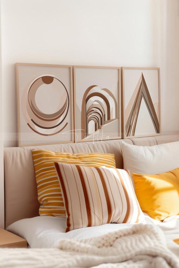 Minimalist Mimari 3 Parçalı Ahşap Çerçeveli Tablo Seti - Sade ve Şık Tasarım-21x30 - Image 1