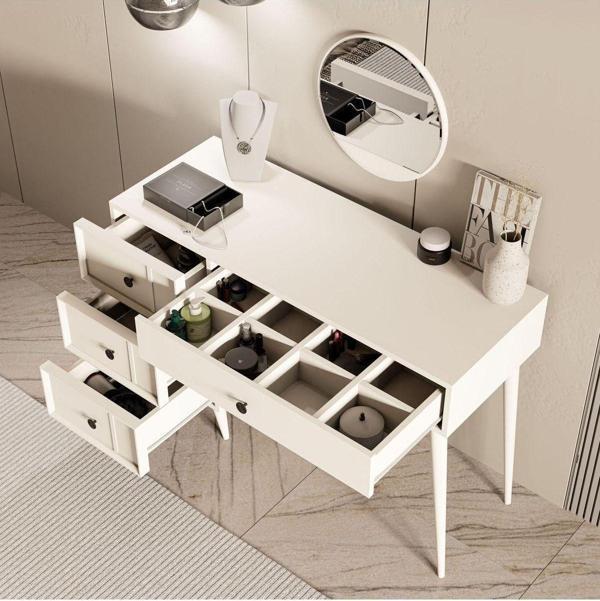 Mezza 2250 Rose Aynalı (Ahşap Ayaklı)Mdf Profil Çerçeveli 4 Çekmeceli 120 cm Makyaj Masası Beyaz - Image 1