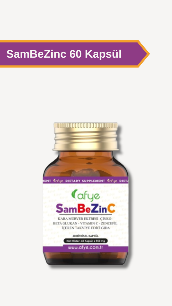 Afye SamBeZinC  60 Kapsül. (Sambucus Nigra +Beta Glukan +Çinko + Vitamin C+ Zencefil) - Image 1