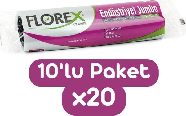 Florex Endüstriyel Jumbo Boy Çöp Torbası 80X110 Cm 10'Lu Rulo Siyah 20 Rulo (200 Adet 1 Koli) - Image 1