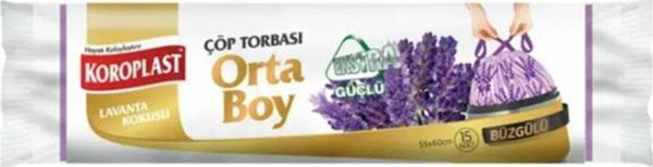 Koroplast Büzgülü Çöp Torbası Orta Boy 15'Li Paket-25'Li Koli (Lavanta) - Image 1