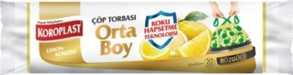 Koroplast Büzgülü Çöp Torbası Orta Boy 15'Li Paket-25'Li Koli (Limon) - Image 1