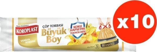 Koroplast Koku Hapsetme Vanilya Büzgülü Büyük Boy 10Lu Çöp Torbası X 10 Paket (65*70 Cm) - Image 1