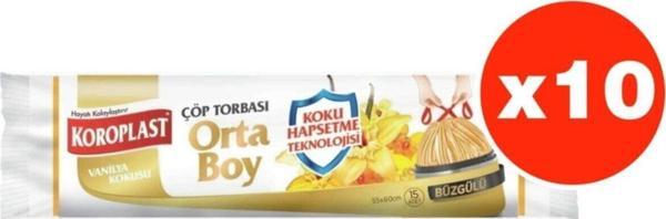 Koroplast Koku Hapsetme Vanilya Büzgülü Orta Boy 15Li Çöp Torbası X 10 Paket (55X60 Cm) - Image 1