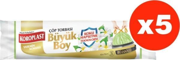 Koroplast Koku Hapsetme Yasemin Büzgülü Büyük Boy 10Lu Çöp Torbası X 5 Paket (65*70 Cm) - Image 1