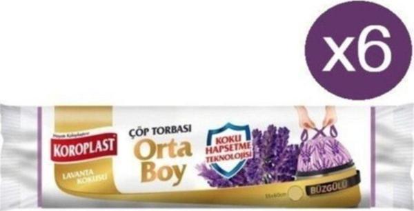 Koroplast Lavanta Büzgülü Orta Boy Çöp Torbası 55 X 60 Cm 15'Li X 6'Lı - Image 1