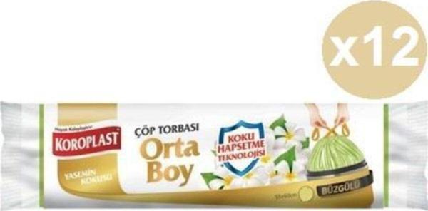 Koroplast Yasemin Büzgülü Orta Çöp Torbası 15'Li X 12 Paket - Image 1