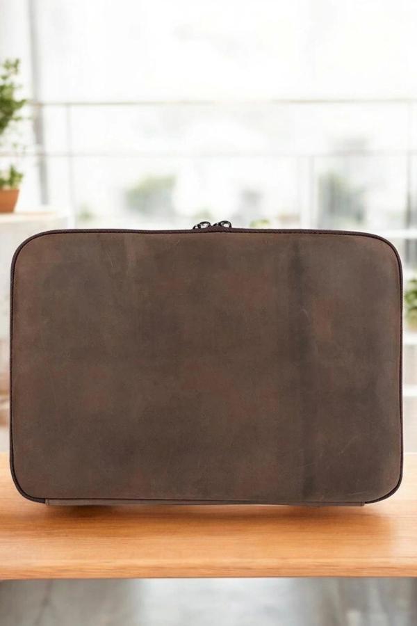 Macbook Air Pro 13 & 13.3 İnç Hakiki Deri Kahverengi Laptop Kılıfı - Image 1