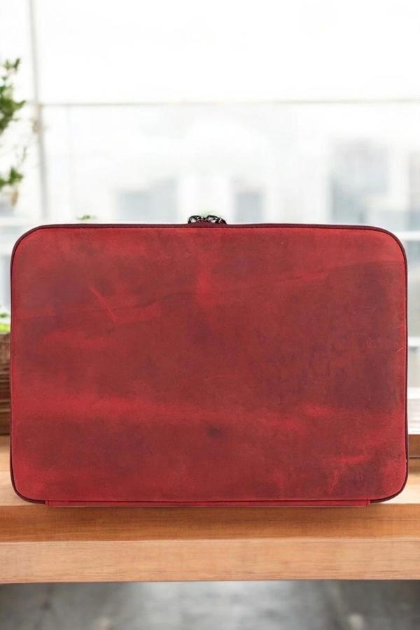 Macbook Air Pro 13 & 13.3 İnç Hakiki Deri Kırmızı Laptop Kılıfı - Image 1