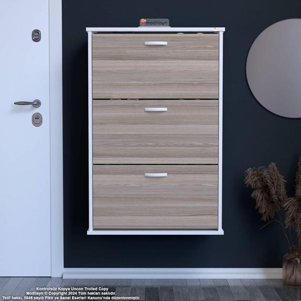  Modilayn VARBİ Asma Antre Hol 72 x 107 x 25, 5 cm’ lik 3 Düşer Kapak 6 Göz Raf Bölmeli Ayakkabılık - Image 1