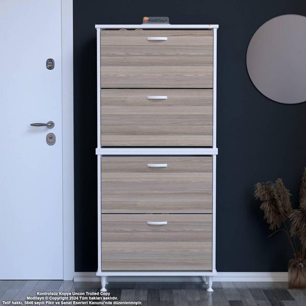 Modilayn UMAY' 2 Li Antre Hol 72 x 160x 25, 5 cm’ lik 4 Düşer Kapak 8 Göz Raf  Bölmeli Ayakkabılık - Image 1