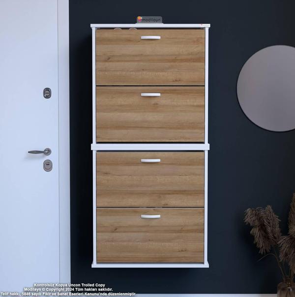 Modilayn UMAY' 2 Li Asma Antre Hol 72 x 148 x 25, 5 cm’ lik 4 Düşer Kapak 8 Göz Bölmeli Ayakkabılık - Image 1
