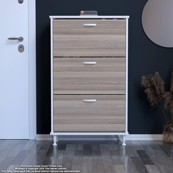 Modilayn VARBİ Antre Hol 72 x 119 x 25,5 cm lik 3 Düşer Kapak 6 Göz Raf Bölmeli Ayakkabılık - Image 1