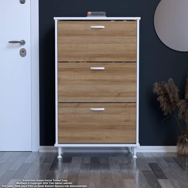 Modilayn VARBİ Antre Hol 72 x 119x 25, 5 cm’ lik 3 Düşer Kapak 6 Göz Raf Bölmeli Ayakkabılık - Image 1