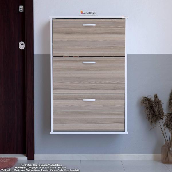 Modilayn VARBİ Asma Kapı Önü 72 x 107 x 25, 5 cm’ lik 3 Düşer Kapak 6 Göz Raf Bölmeli Ayakkabılık - Image 1