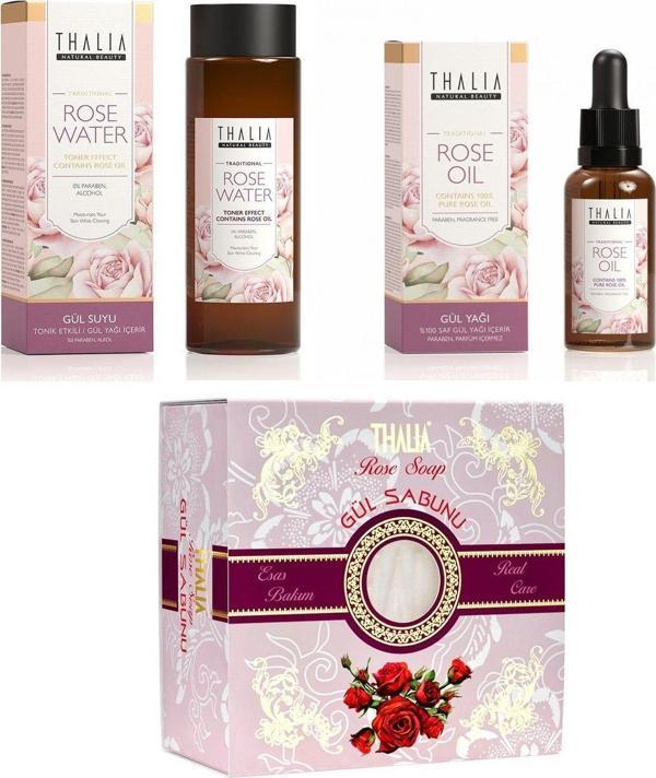 Thalia Canlandırıcı Etkili Geleneksel Gül Yağı 30Ml + Gül Suyu 250Ml + Gül Sabunu 150Gr - Image 1