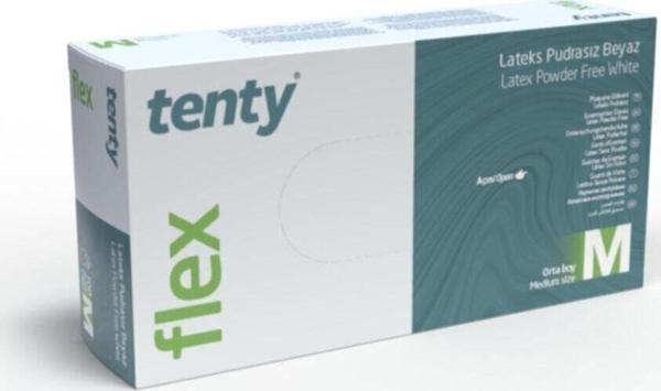 Tenty Flex Lateks Eldiven Pudrasız Muayene Eldiveni Large- L - Beyaz - Image 1