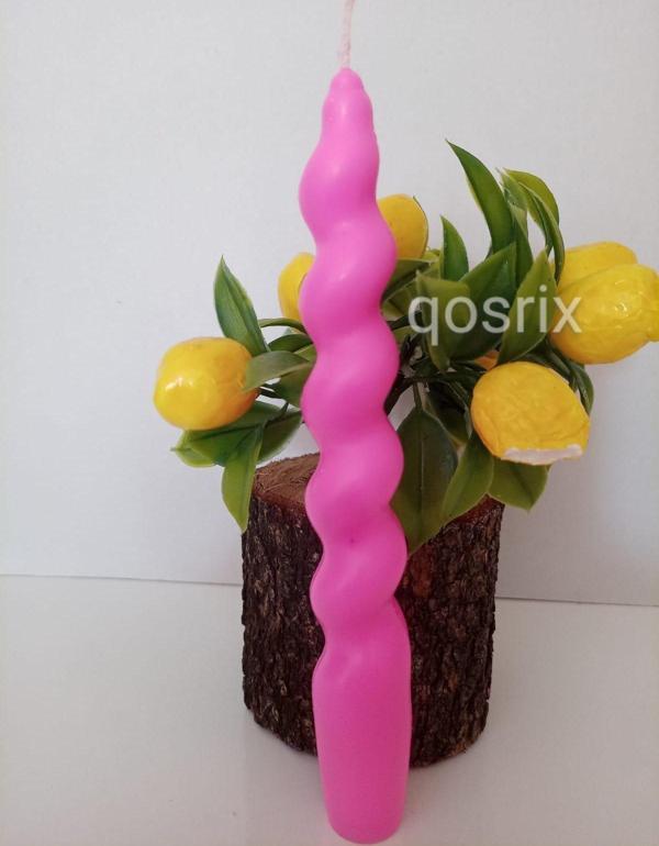 Açık Pembe Renk Italyan Burgulu Şamdan Soya Mumu Doğal Kokulu Uzun Çubuk Konik Burgu Spiral Mum 1 Adet - Image 1