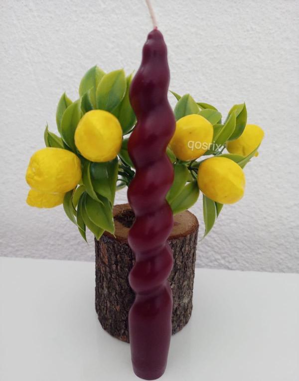 Bordo Italyan Burgulu Şamdan Soya Mumu Doğal Kokulu Çubuk Konik Burgu Spiral Mum Dekoratif 1 Adet - Image 1