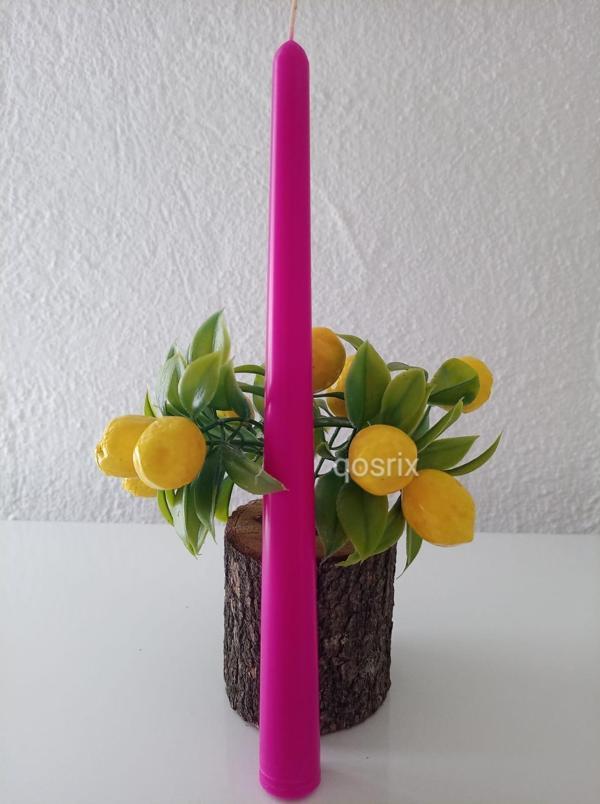 Pembe Fuşya Şamdan Mumu 1. Kalite Doğal Kokulu Uzun Çubuk Konik Mum Dekoratif 1 Adet - Image 1