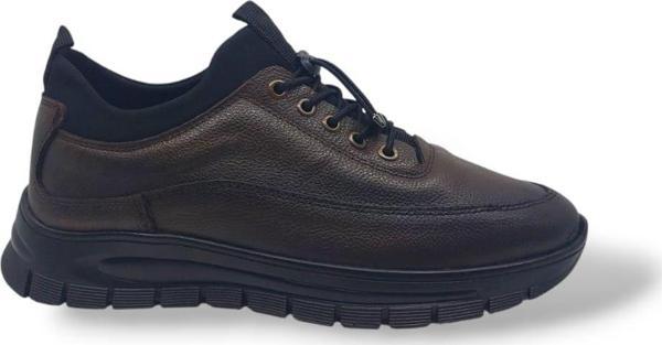 Zerhan 550 Erkek Koyu Kahve Çorap Model Hakiki Deri Casual Ayakkabı - Image 1
