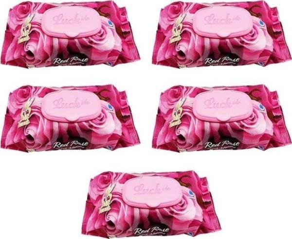 Mbb E-Ticaret 5 Paket  Islak Havlu Mendil 90 Adet Kapaklı Gül Kokulu-Red Rose - Image 1