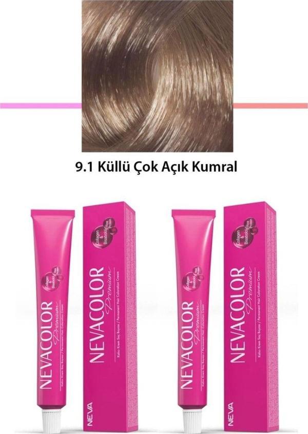 Mbb E-Ticaret 2 Li Set Premium 9.1 Küllü Çok Açık Kumral - Kalıcı Krem Saç Boyası 2 X 50 G Tüp - Image 1